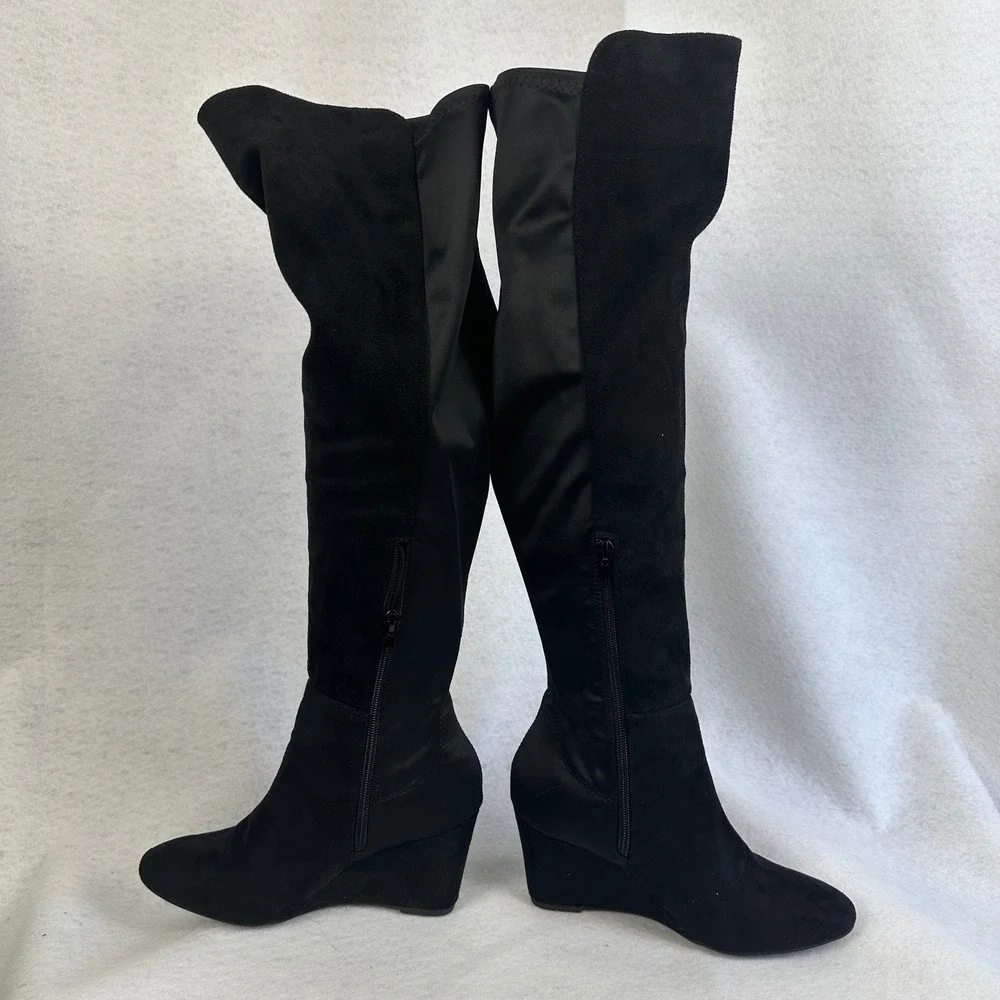 Zigisoho Black Suede Over The Knee Wedge Boots‎ Womens 6 Streetwear